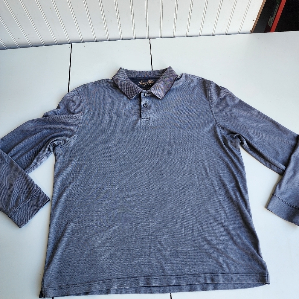 Tasso Elba Mens Gray Long Sleeve Polo Shirt Supima Cotton Soft Luxury Stretch L